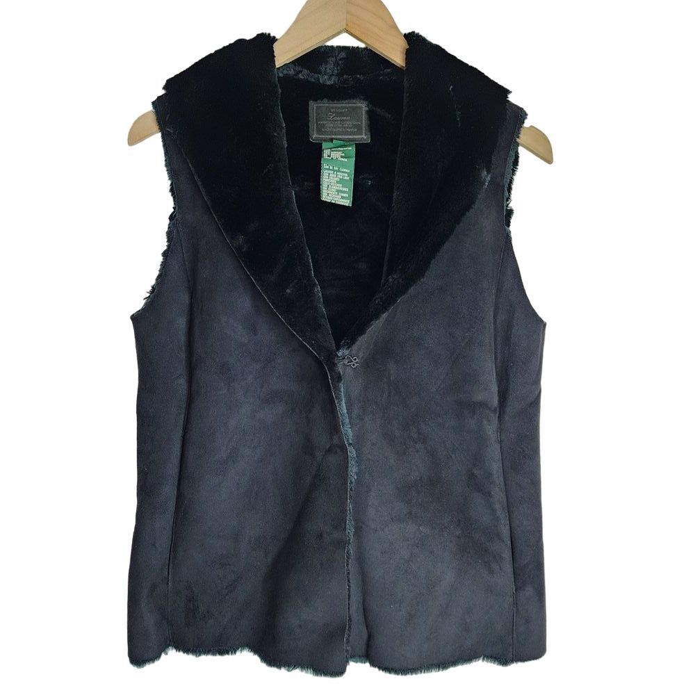 Lauren Ralph Lauren Vest Women's Small Purveyors of Fine Clothing Faux Fur Black